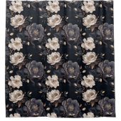 ヴィンテージエレガントクリームと黒牡丹フローラ シャワーカーテン (正面)