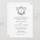 ヴィンテージエレガントクレストボウ結婚リボン 招待状 (正面/裏面)