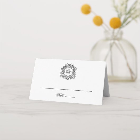 ヴィンテージエレガントクレストモノグラ結婚ムの プレイスカード (正面)