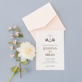 ヴィンテージエレガントクレスト植物単線結婚体 招待状