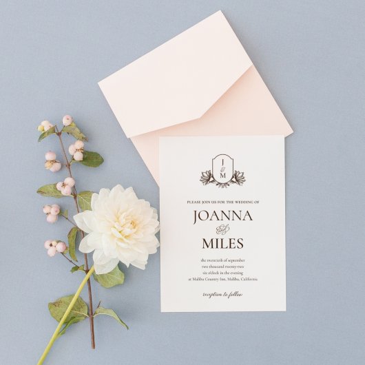 ヴィンテージエレガントクレスト植物単線結婚体 招待状