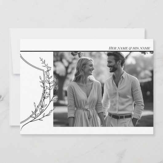 ヴィンテージエレガントクレスト白黒結婚写真 招待状 (正面)