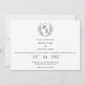 ヴィンテージエレガントクレスト白黒結婚写真 招待状 (裏面)