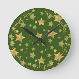 ヴィンテージエレガントグスタイリッシュリーン金ゴールドクリスマススターズ ラウンド壁時計