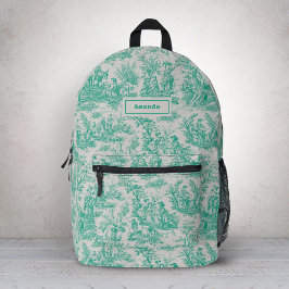 ヴィンテージエレガントグリーンターコイズトワルドジュイ プリントバックパック