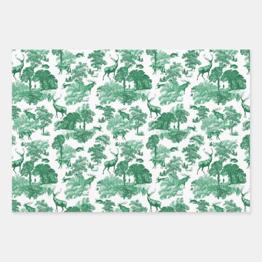 ヴィンテージエレガントグリーンディアーキツネカントリートワール ラッピングペーパーシート (正面3)