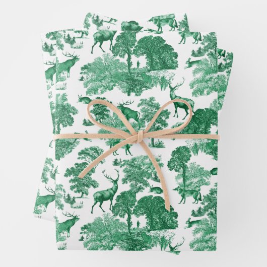 ヴィンテージエレガントグリーンディアーキツネカントリートワール ラッピングペーパーシート (インサイチュ)