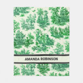 ヴィンテージエレガントグリーントイレデジュエモノグラム フリースブランケット (正面)