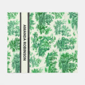 ヴィンテージエレガントグリーントイレデジュエモノグラム フリースブランケット (正面(横))