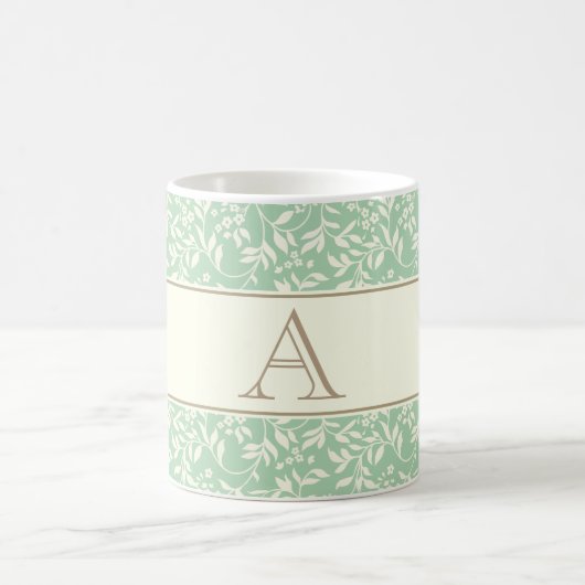 ヴィンテージエレガントグリーンフローラモノグラム コーヒーマグカップ (中央)