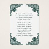 ヴィンテージエレガントグリーンフローラレース記念カード (裏面)