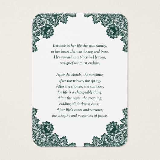 ヴィンテージエレガントグリーンフローラレース記念カード (裏面)