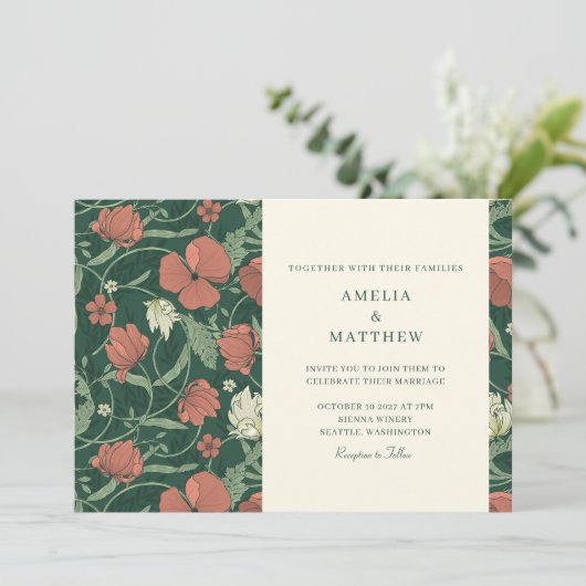 ヴィンテージエレガントグリーンボタニカル結婚フラワーズ 招待状 (スタンド正面)