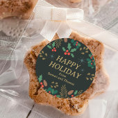 ヴィンテージエレガントグリーンリーハッピーホリデークリスマス ラウンドシール
