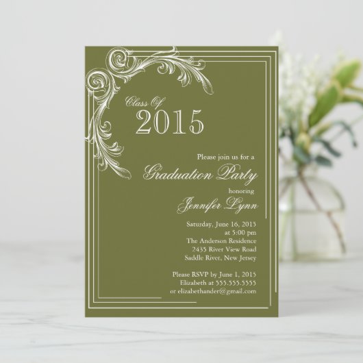 ヴィンテージエレガントグリーン卒業パーティー招待状 招待状 (スタンド正面)
