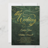 ヴィンテージエレガントグリーン旧紙、金ゴールド書道 招待状 (正面)