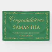 ヴィンテージエレガントグリーン金ゴールドの卒業 横断幕 (横)