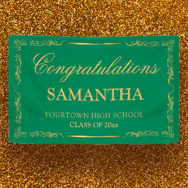 ヴィンテージエレガントグリーン金ゴールドの卒業 横断幕