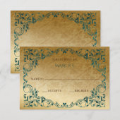 ヴィンテージエレガントグリーン金ゴールドRSVPカード 出欠カード (正面/裏面)