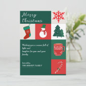 ヴィンテージエレガントグリーン&レッドクリスマスイラストレーション シーズンカード (スタンド正面)