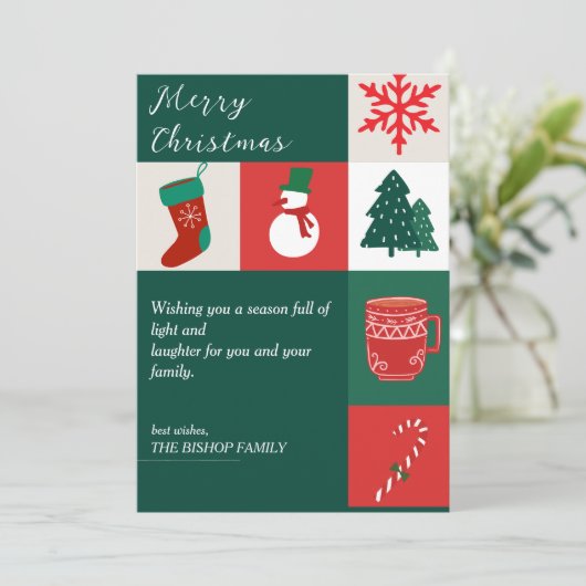 ヴィンテージエレガントグリーン&レッドクリスマスイラストレーション シーズンカード (スタンド正面)