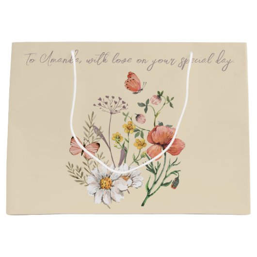 ヴィンテージエレガントコテージコアウォーターカラーフローラボホ ラージペーパーバッグ (正面)