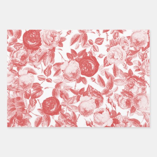 ヴィンテージエレガントコーラルピンクローゼスフローラトワール ラッピングペーパーシート (正面)
