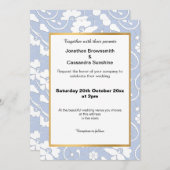 ヴィンテージエレガントコーンフラワーブルー結婚レース 招待状 (正面/裏面)