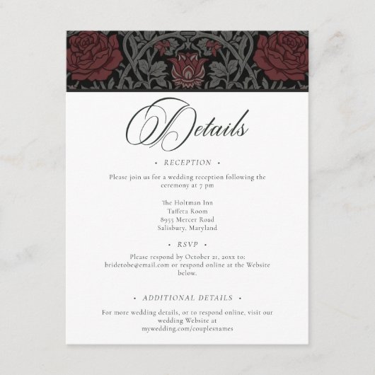 ヴィンテージエレガントゴシック様式のムーディオ結婚ボタニカル エンクロージャーカード (正面)