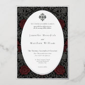 ヴィンテージエレガントゴシック様式のムーディオ結婚ボタニカル 箔招待状 (正面)