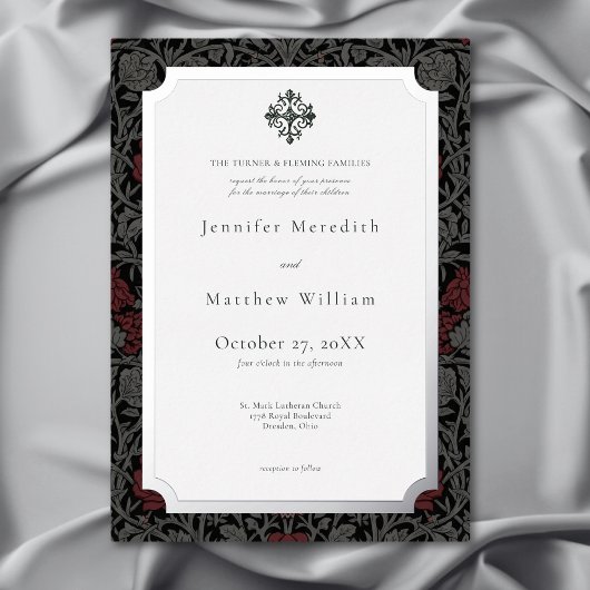 ヴィンテージエレガントゴシック様式のムーディオ結婚ボタニカル 箔招待状