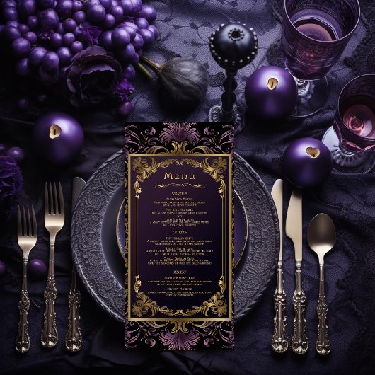 ヴィンテージエレガントゴシック紫と金ゴールド結婚ズ メニュー