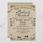 ヴィンテージエレガントゴシック，ハロウィーンベイビーシャワー 招待状 (正面/裏面)