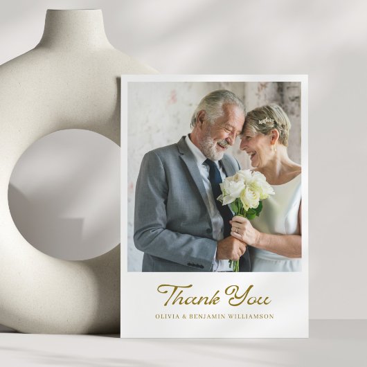 ヴィンテージエレガントゴールデンスクリプ結婚ト写真 サンキューカード