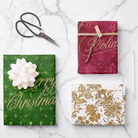 ヴィンテージエレガントゴールドフォイルダマスクリスマス ラッピングペーパーシート (正面)