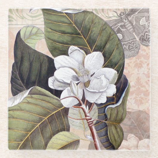 ヴィンテージエレガントサザンマグノリアシック ガラスコースター (正面)