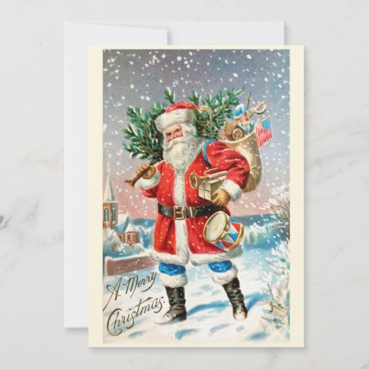 ヴィンテージエレガントサンタクロースのクリスマスグリーティング シーズンカード (正面)