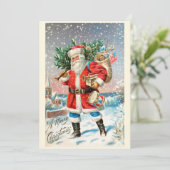 ヴィンテージエレガントサンタクロースのクリスマスグリーティング シーズンカード (スタンド正面)