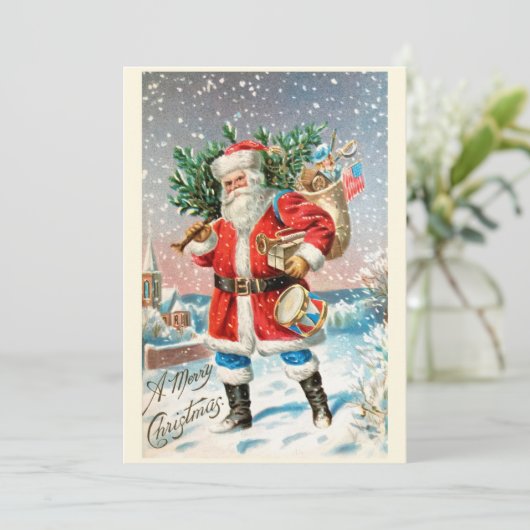 ヴィンテージエレガントサンタクロースのクリスマスグリーティング シーズンカード (スタンド正面)