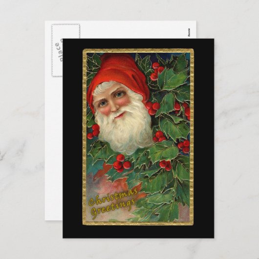 ヴィンテージエレガントサンタクロースアートクリスマスカード シーズンポストカード (正面/裏面)