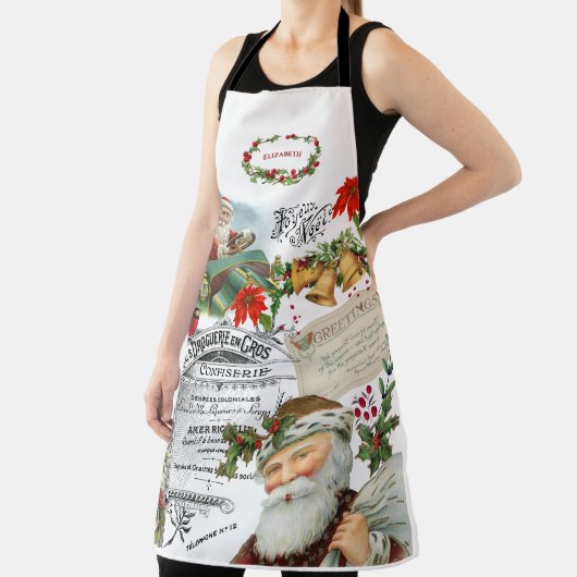ヴィンテージエレガントサンタコラージクリスマス エプロン (インサイチュ)