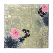 ヴィンテージエレガントシックなダマスク蝶の花 タイル (正面)