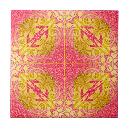 ヴィンテージエレガントシックなバロックのピンクとイエロー金ゴールド タイル (正面)