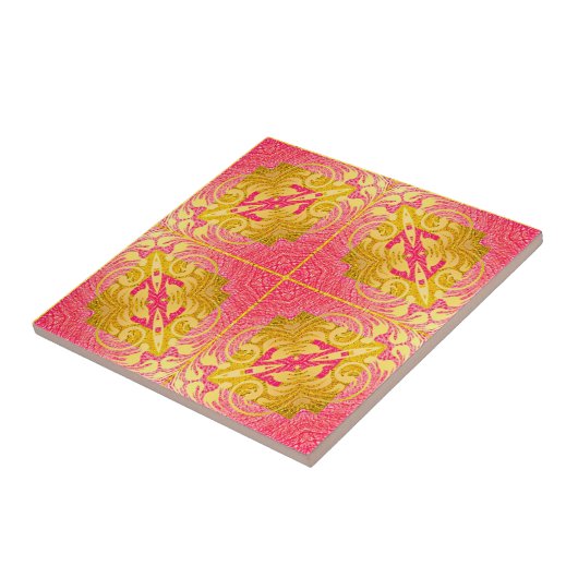 ヴィンテージエレガントシックなバロックのピンクとイエロー金ゴールド タイル (側面)