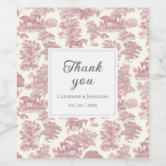 ヴィンテージエレガントシックなピンクホーストワ結婚ーズ ワインラベル (シングルラベル)