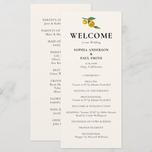 ヴィンテージエレガントシトラスレモンサマー結婚ズ プログラム (正面/裏面)