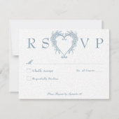 ヴィンテージエレガントシノイスリーブルーハート結婚ズ 出欠カード (正面)