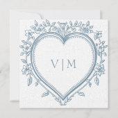 ヴィンテージエレガントシノイスリーブルーハート結婚ズ 招待状 (裏面)