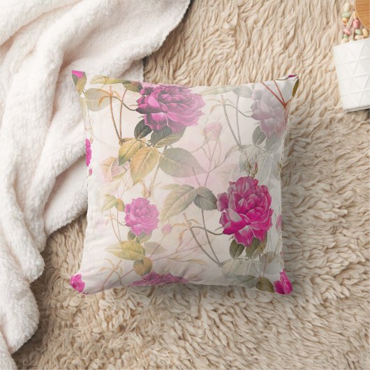 ヴィンテージエレガントシャビーシックパープルバラ クッション (ブランケット)