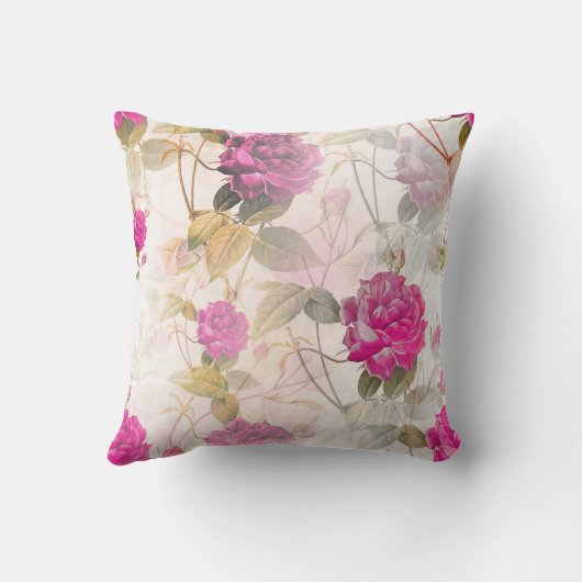 ヴィンテージエレガントシャビーシックパープルバラ クッション (裏面)